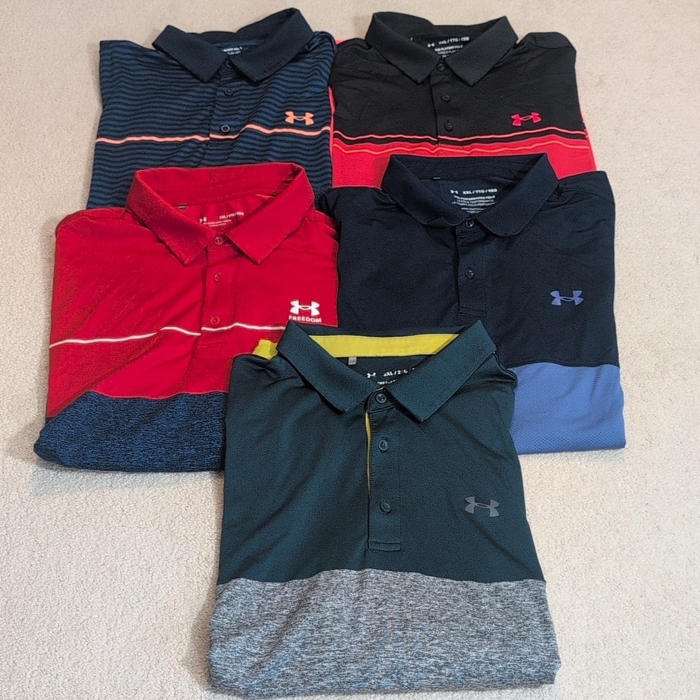 Lot Of 5 Under Armour Performance Polos Mens XXL Playoff Polo Loose Fit Golf